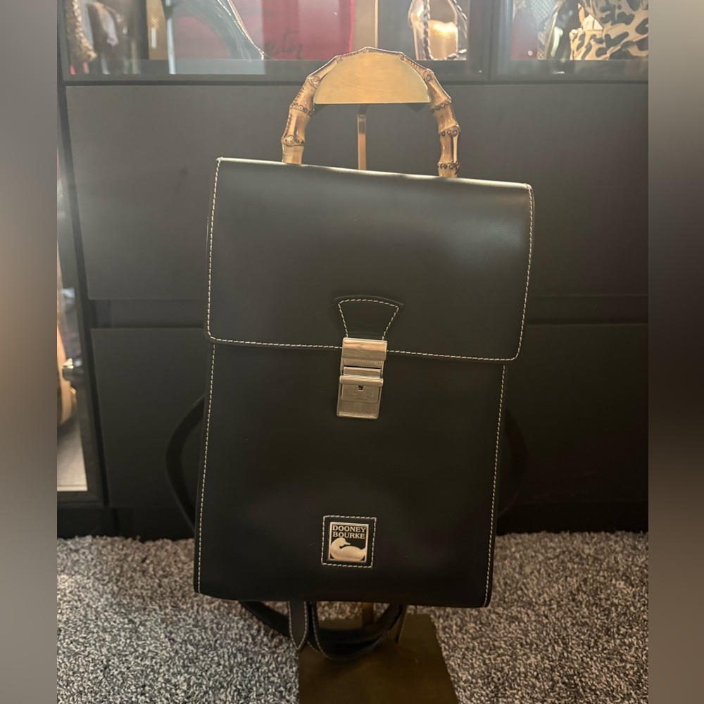 Dooney & Bourke Black Leather Bamboo-Handle Backpack - Picture 10 of 12